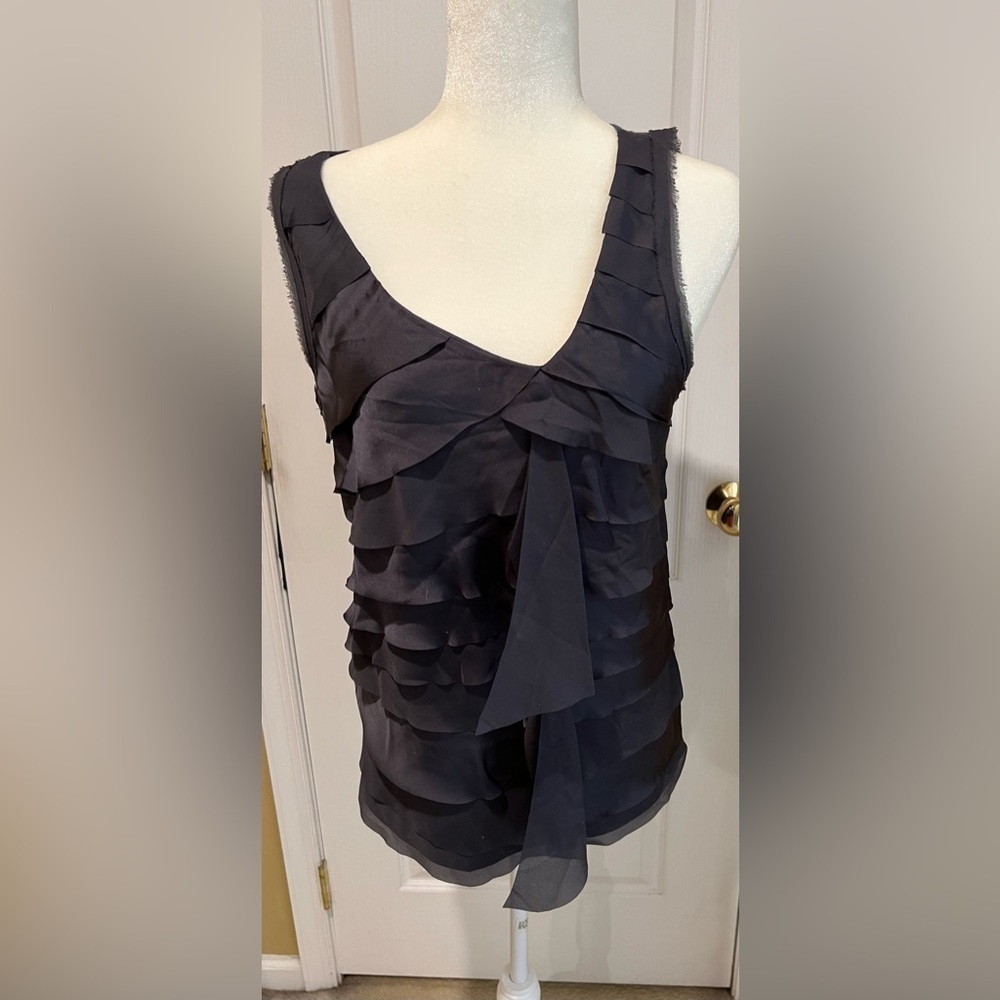 Ann Taylor LOFT Womens Gray Sleeveless Ruffle Top large petite